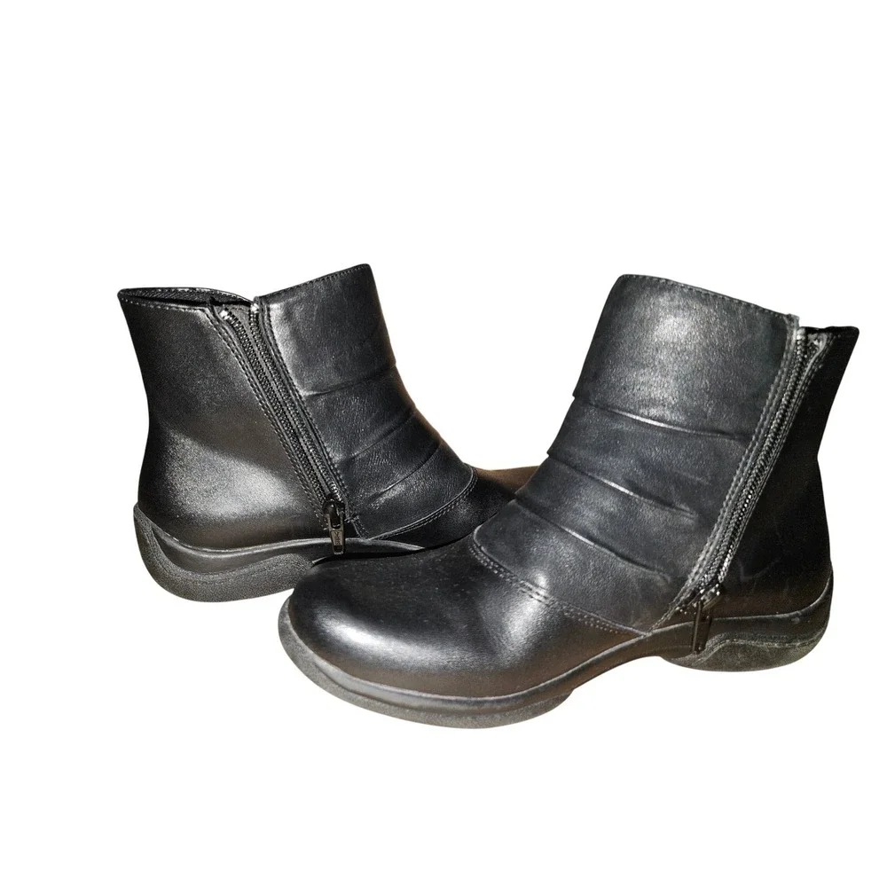 Earth Origins DeSoto‎ Black Leather Ankle Boots Buckle Zip Women's 6